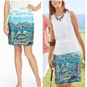 Talbots Venice Gondola Cityscape Scene Skirt Size 8 petite